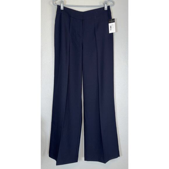 NEW Tahari ASL Wide Leg Pants Slacks Womens 4 Work Office Career Corporate Navy - Picture 2 of 7